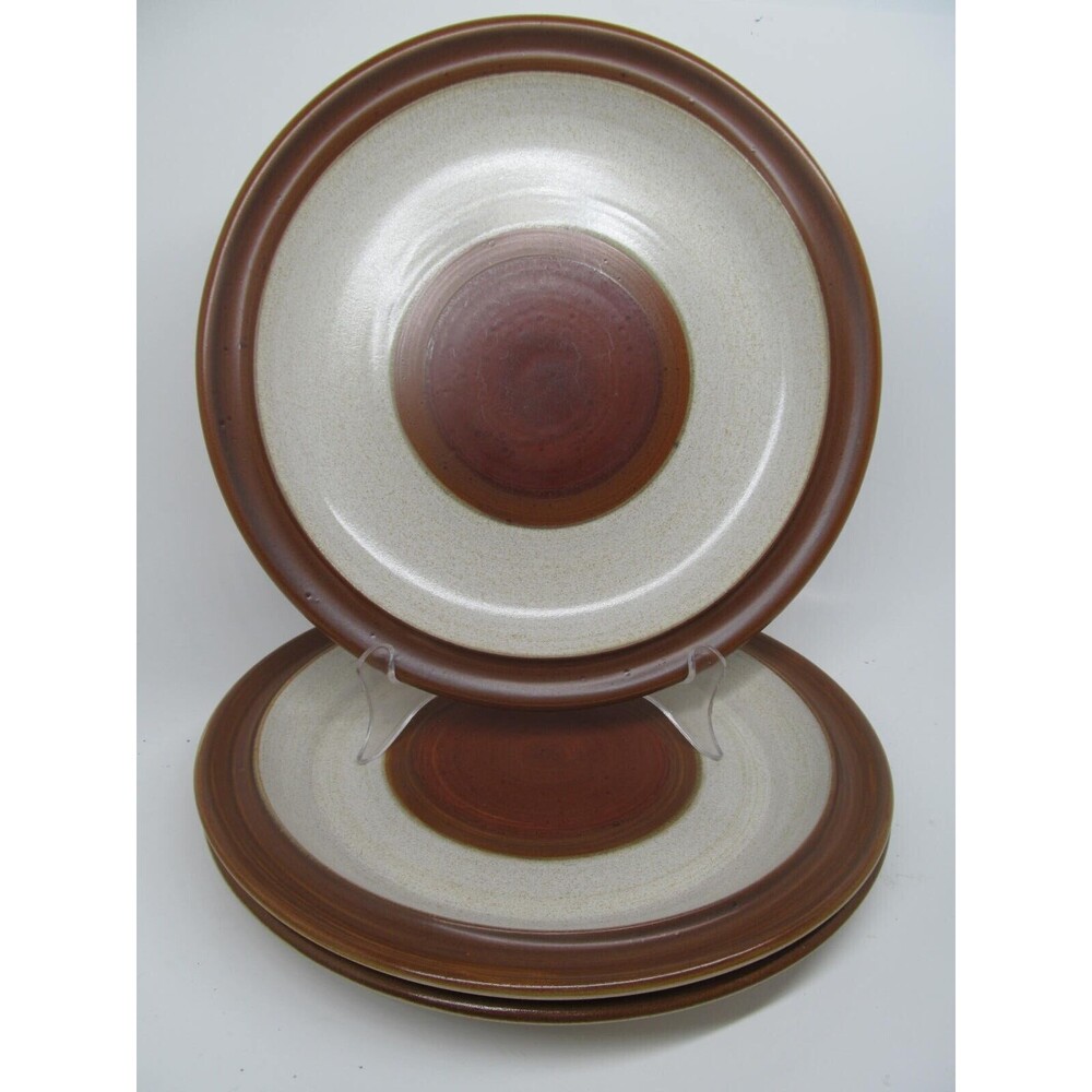 Denby Potters Wheel Rust Set Of 3 Vintage Brown And Tan 10" Dinner Plates VGC